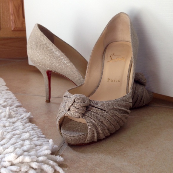 Greissimo 85 metallic linen peep toe platform pump