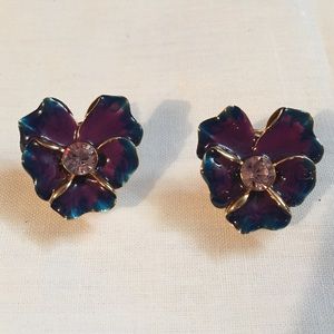 Kenneth Jay Lane Enamel Pansy Earrings