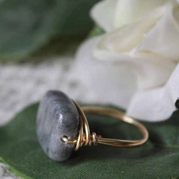 Marble Rectangle Gemstone Wire Wrapped Ring (J6) - Picture 3 of 3