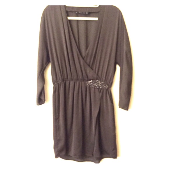 Silk wrap dress with beaded waist accent