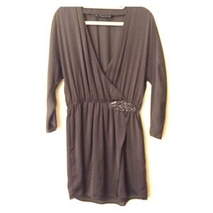 Silk wrap dress with beaded waist accent
