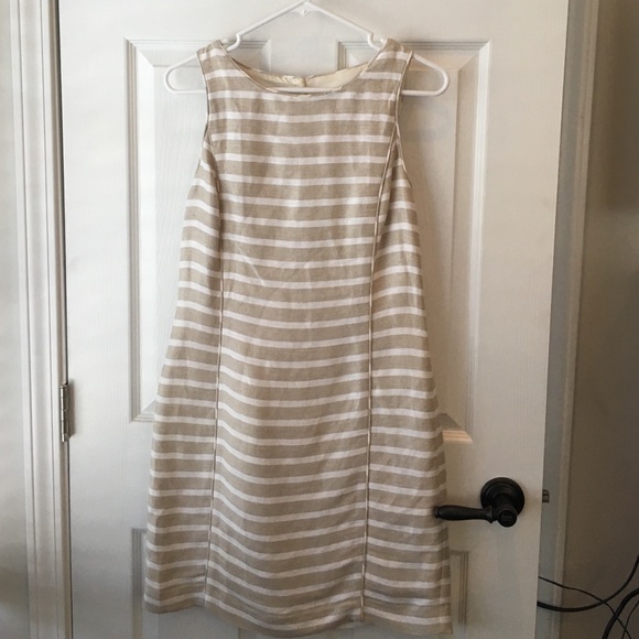 Tan and white striped linen dress
