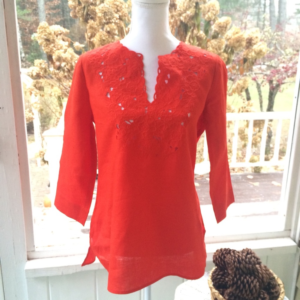 Coral linen top - Picture 1 of 5
