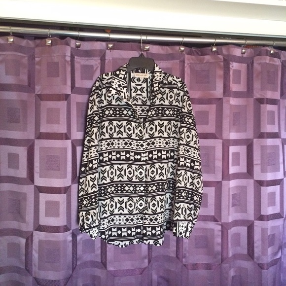 Black and White Long Sleeve Button Up Blouse