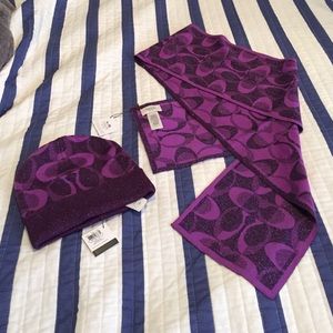 purple hat and scarf from Coach