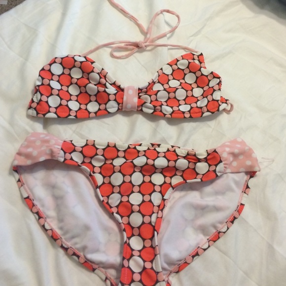 Pink, brown and white polkadotted bikini