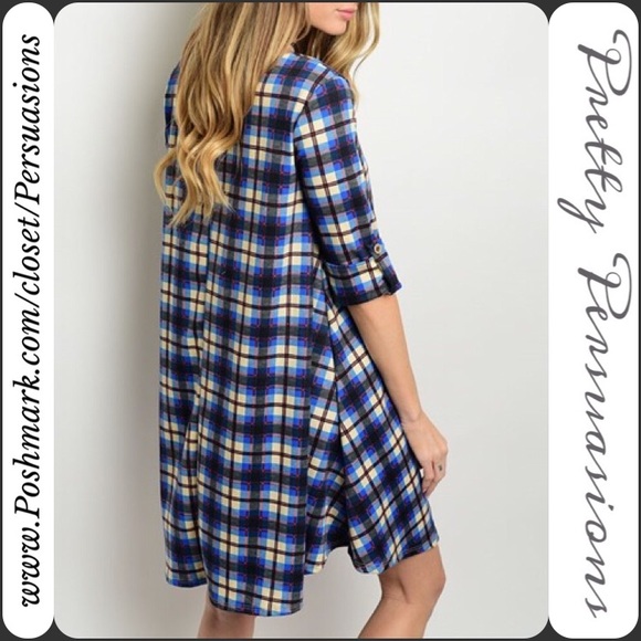 SOLD OUT ✨ NWT Blue Plaid Shirt Shift Dress - Picture 2 of 2