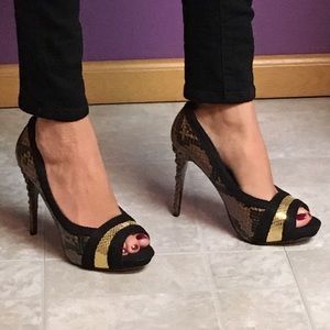 Snake Print Heels with Rock Stud Design