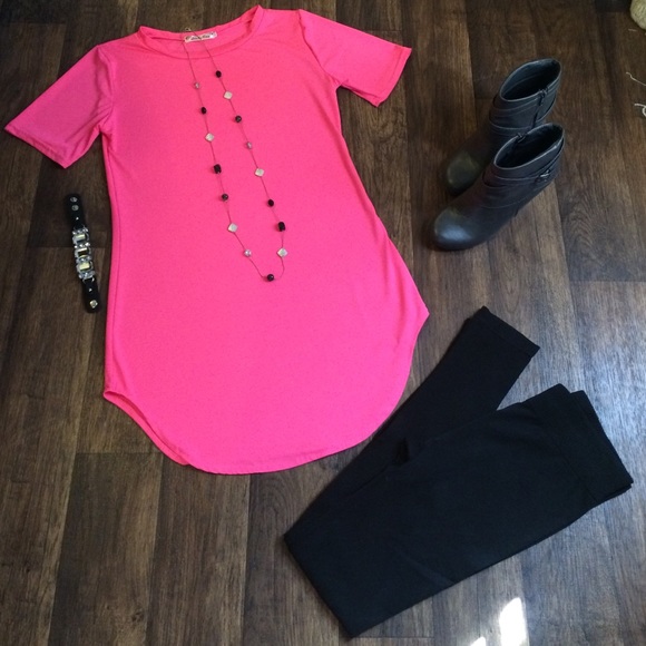 Cute Long Boutique Neon Pink Tunic/Dress Sz. XL