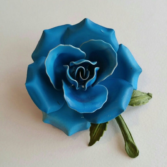 -hold- Vintage huge blue rose enamel flower brooch - Picture 2 of 4