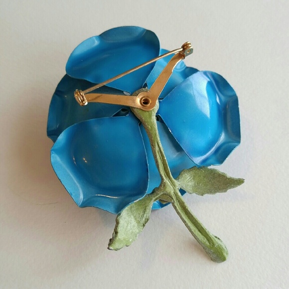 -hold- Vintage huge blue rose enamel flower brooch - Picture 4 of 4