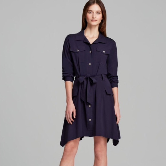 Karen Kane Dresses & Skirts - Karen Kane Handkerchief Hem Shirt Dress Navy