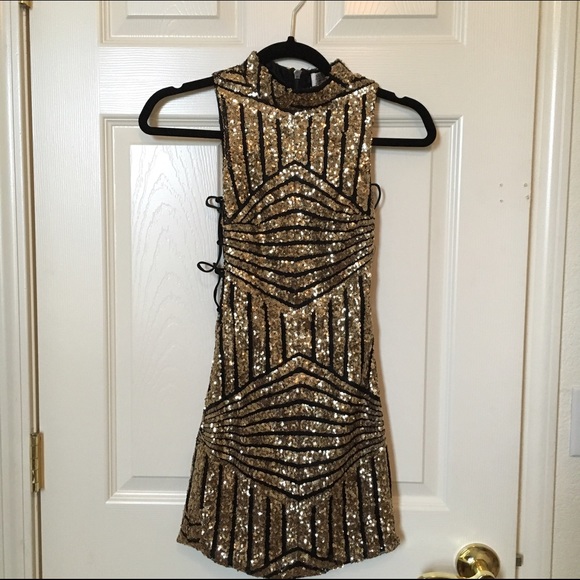 LF shareen collections gold sequins lace up dress✨