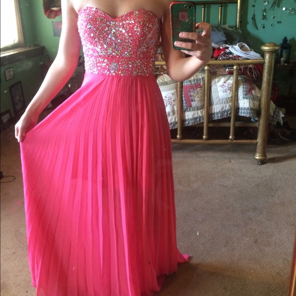 Pink sequin prom dress.
