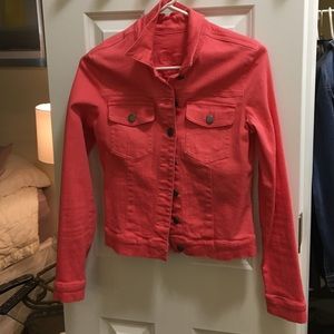 Salmon/pink colored jean jacket