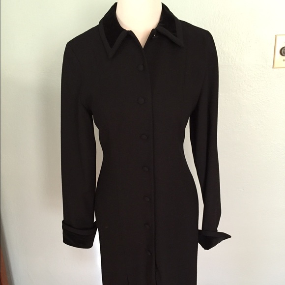 Jones New York black dress LBD velvet collar cuff