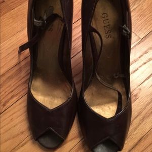 Size 9, Guess, Chocolate Brown Peep Toe Heels
