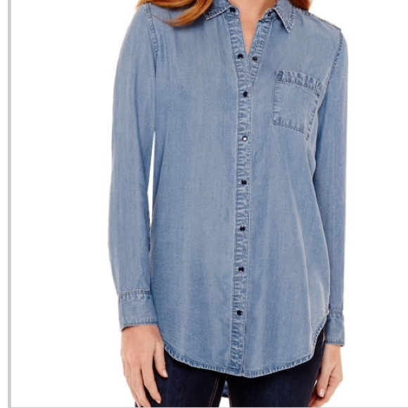 Denim Hi Lo Button Down Light Weight Feminine Cut