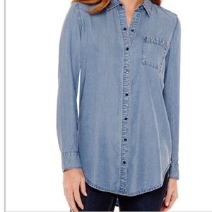 Denim Hi Lo Button Down Light Weight Feminine Cut