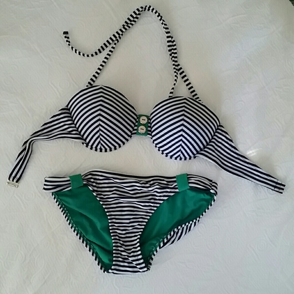 Navy and green bikini