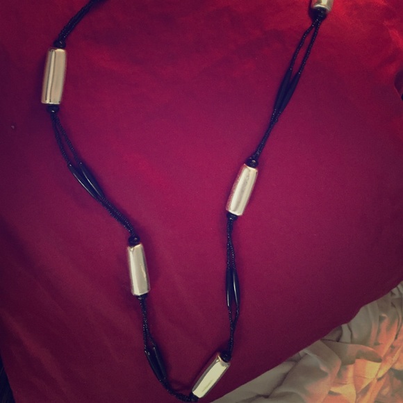 Black and silver long necklace