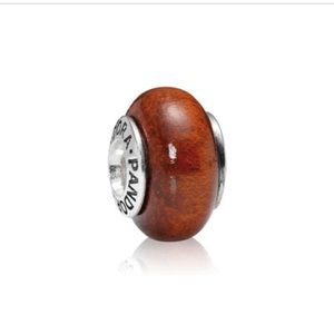 Wood orange/red silver Pandora charm