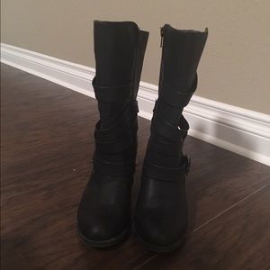 mid calf black boots