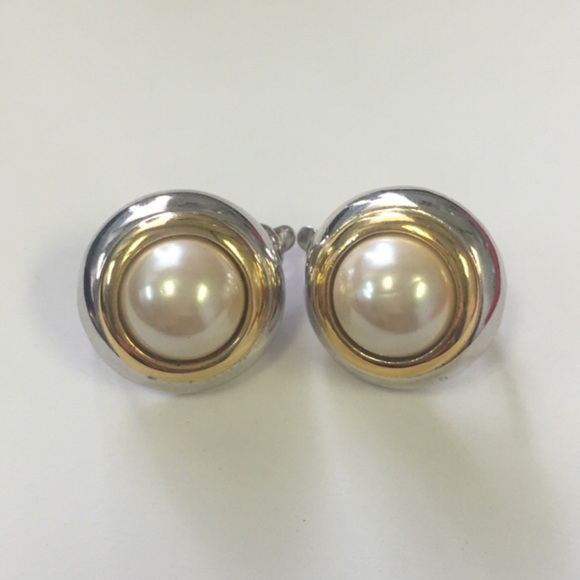 Vintage pearl, gold & silver clip on earrings