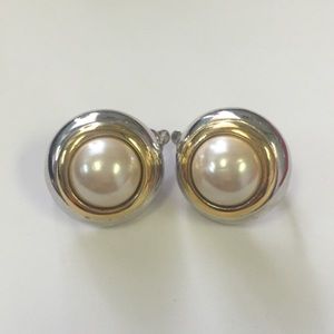 Vintage pearl, gold & silver clip on earrings