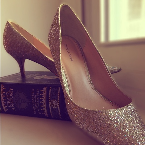 Silver glitter kitten heels