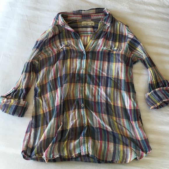 Plaid sheer button down