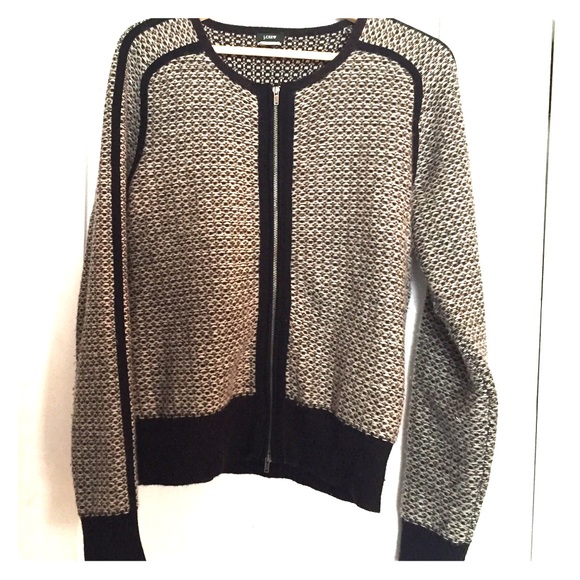 J. Crew black and white graphic zip sweater.