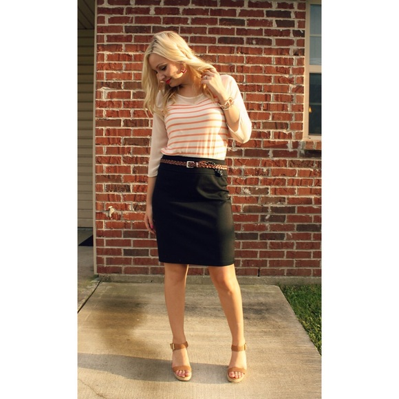 White and coral striped shirt