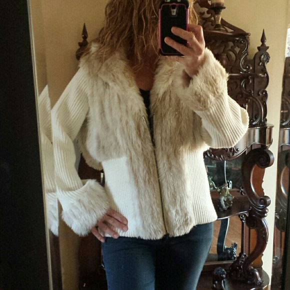 Dots Jackets & Blazers - Faux fur sweater jacket