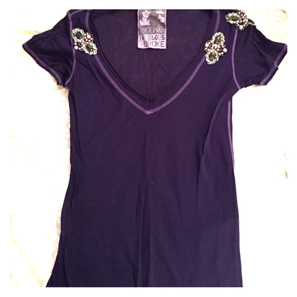 ♦️SOLD♦️YFB Deep Purple Jewel Embellished V Neck