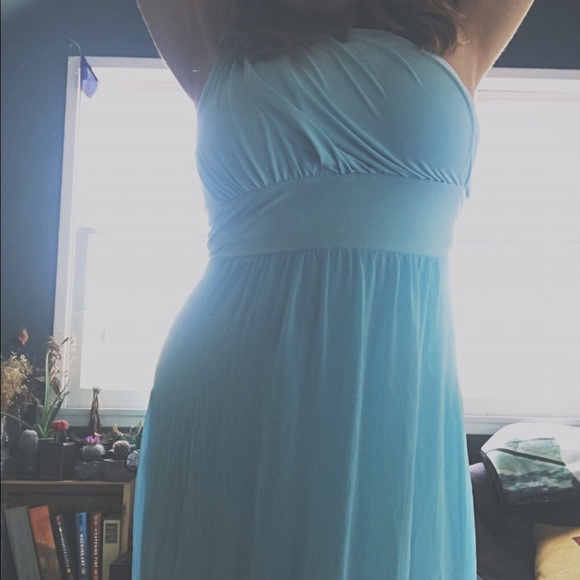 Formal dress, light blue, multi-way sleeves