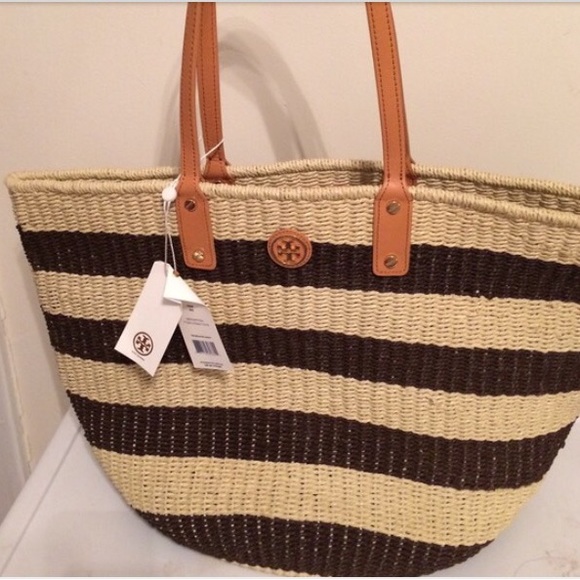 Tory Burch Black and Tan Straw tote