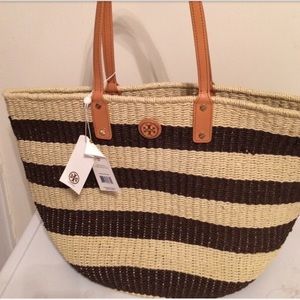 Tory Burch Black and Tan Straw tote