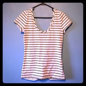 Victoria's Secret White/Olive Green Striped Shirt