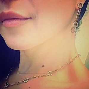 Real white and yellow gold chain & earrings