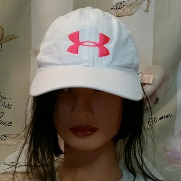 White and pink under Armour breast cancer hat