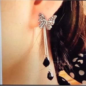 HP💠 Elegant Butterfly Marcasite Long Silver Dangling Earrings
