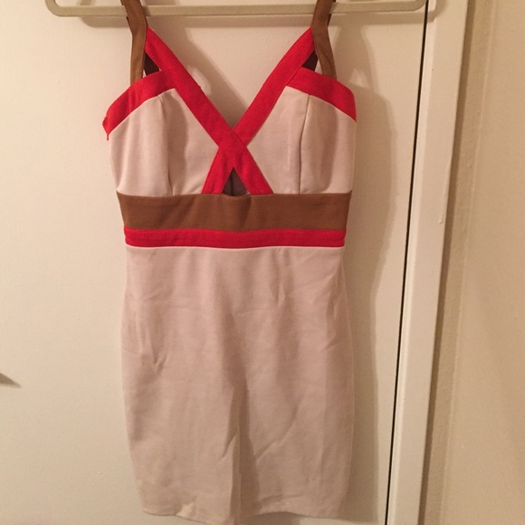 Small mini red cream and brown dress