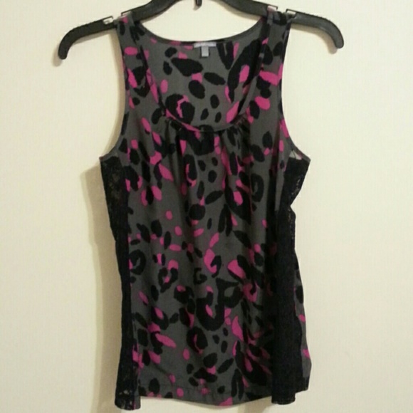 Pink/black leopard on dark gray w/ lace blouse