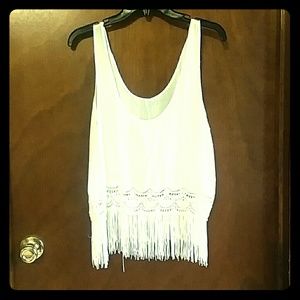 White fringe crop top