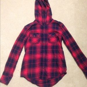 Hooded Flannel - Blue and Red