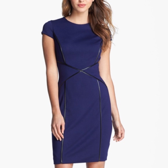 Cynthia Steffe Dress Leather Trim Ponte Sheath