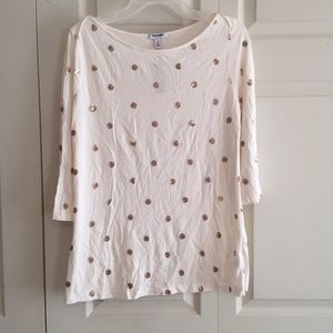 Cream Long Sleeve Tee, Gold Sparkle Polka Dots