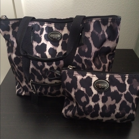 Coach leopard print tote & pouch!