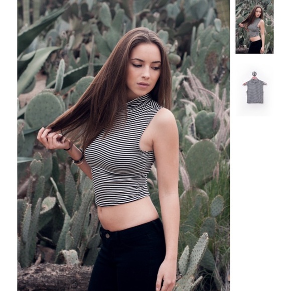 Striped Mock Turtleneck Crop Too